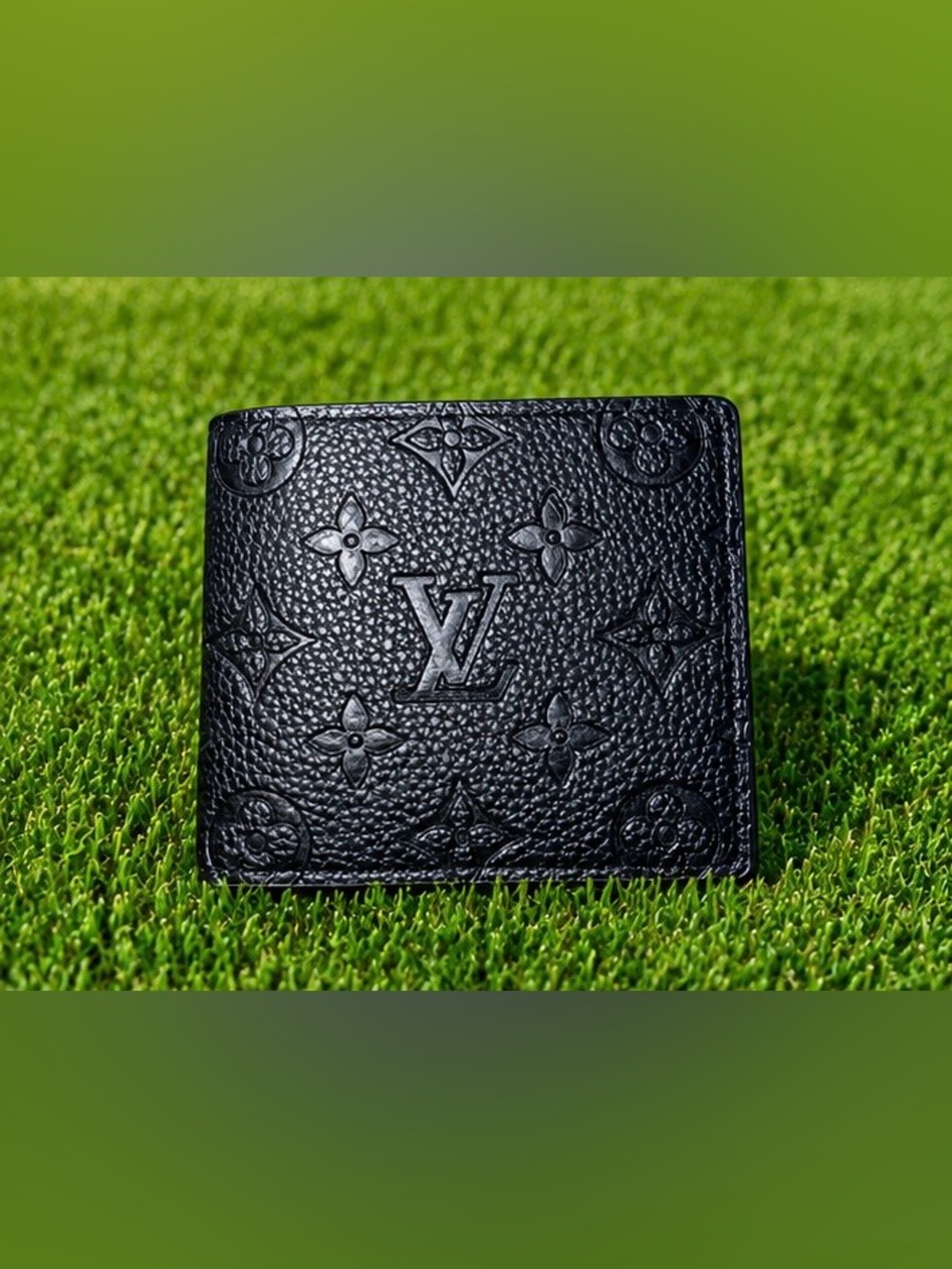 Black Embossed LV Monogram Bifold Wallet with ID Window
